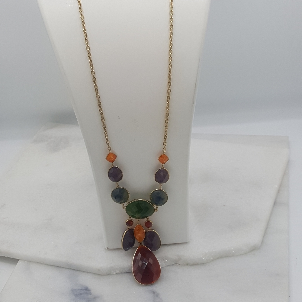 Long Statement Necklace With Multicolored & Shape… - image 7